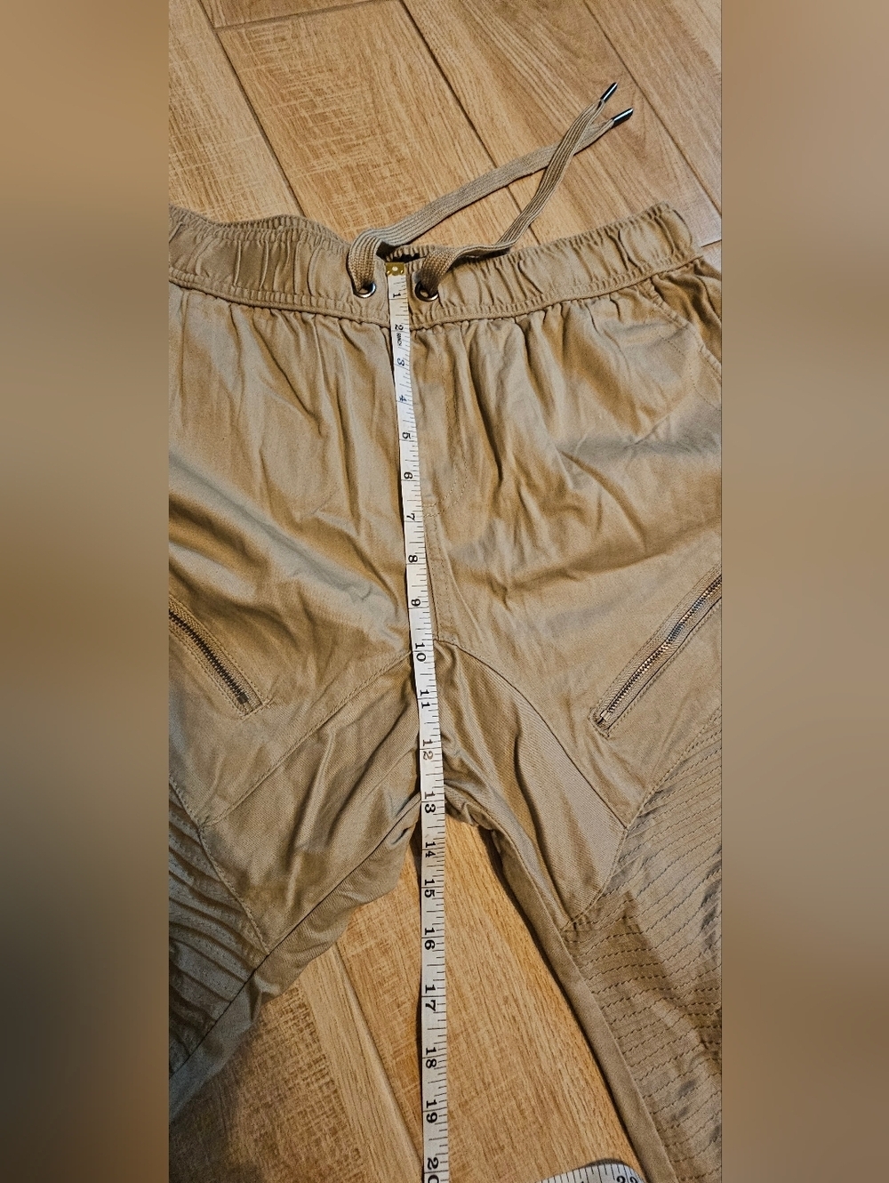 CSG Moto Shorts Men's Large Dark Sand Khaki Cotton Cargo Casual Drawstring NEW - Picture 7 of 8